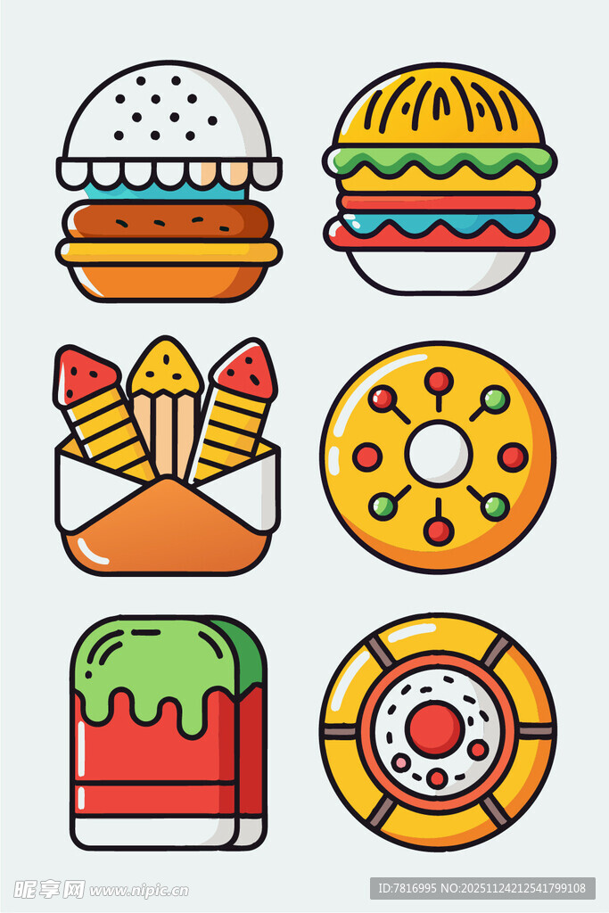 多彩美味快餐及甜点图标