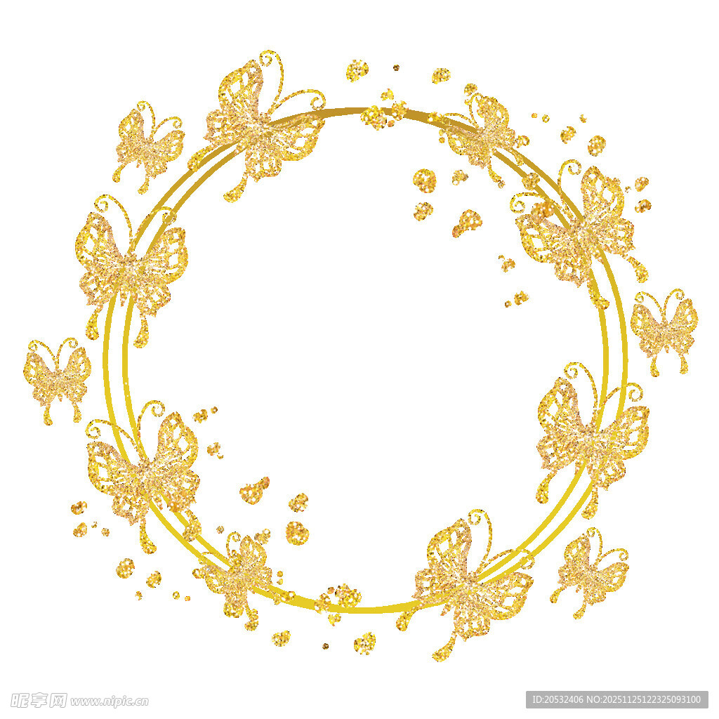 金色蝴蝶花环装饰图案