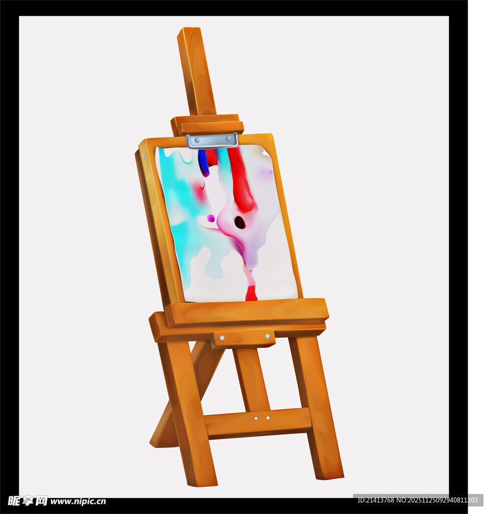 木质画架上的多彩画作