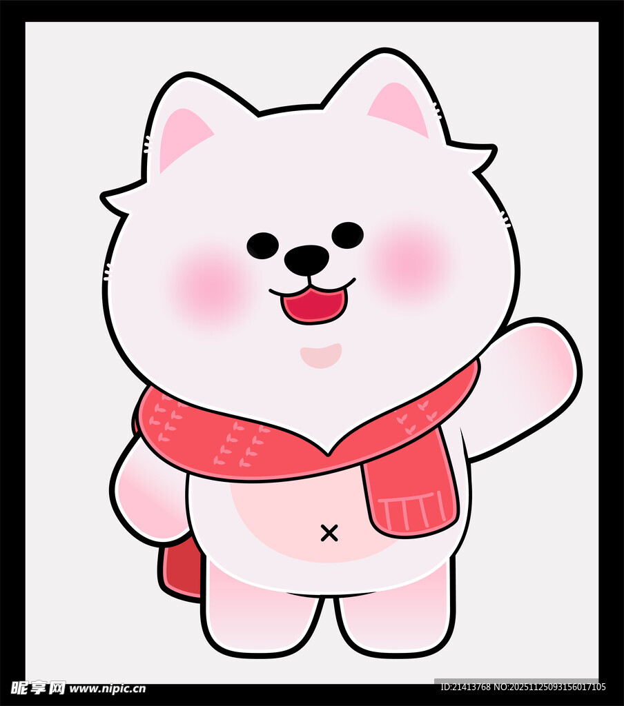 可爱戴围巾挥手的卡通小猫