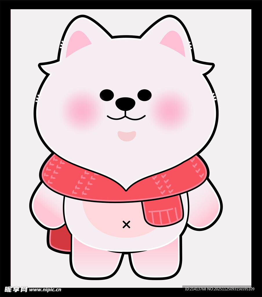 戴围巾的可爱卡通小白猫