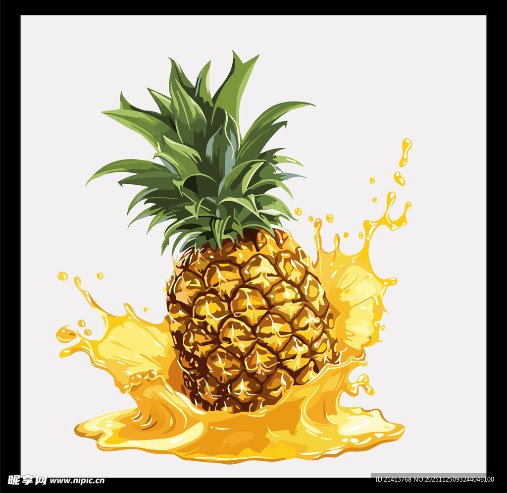 多汁菠萝溅出金黄果汁