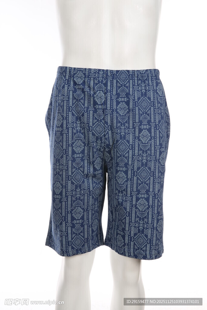 男士蓝色印花休闲短裤