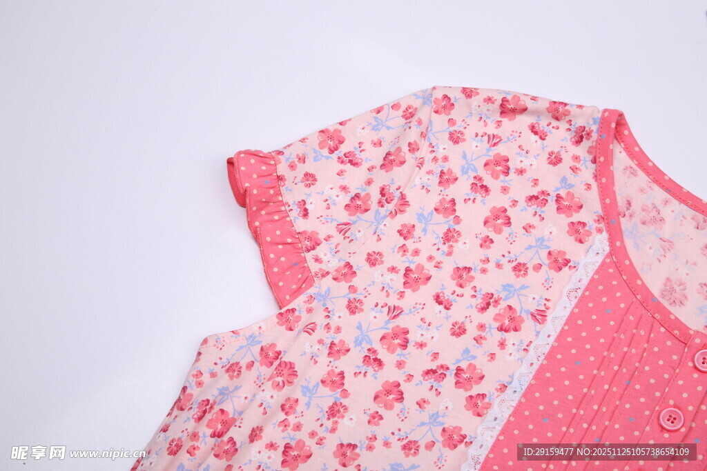 粉色碎花儿童短袖上衣