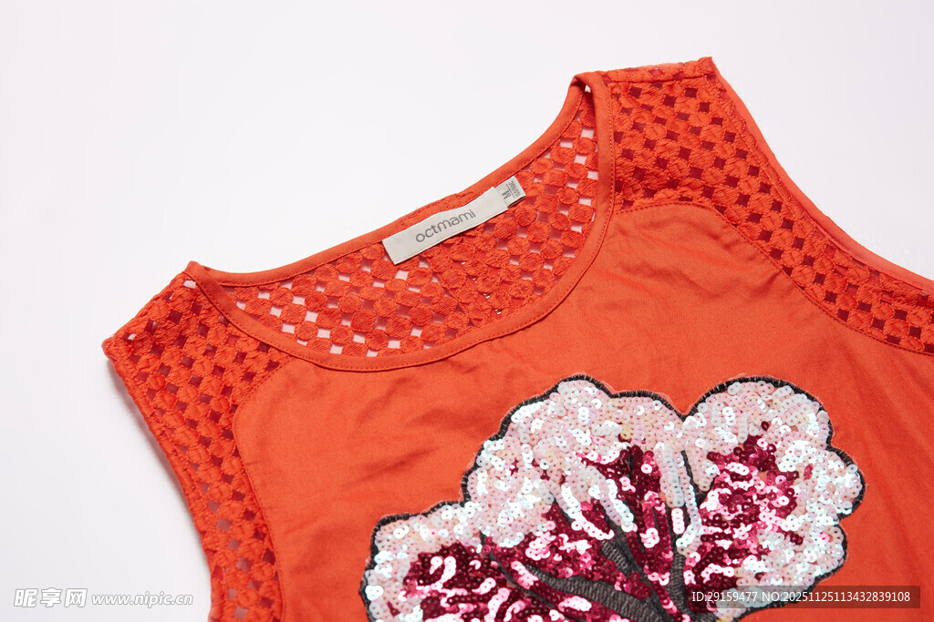 橙色花朵图案无袖上衣