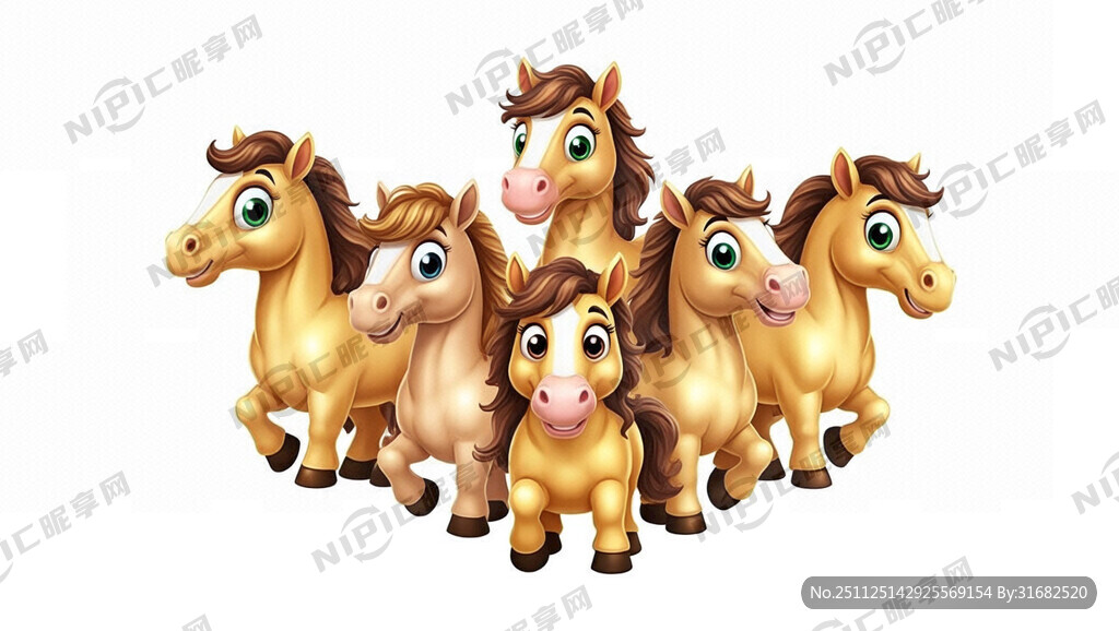 八骏马 卡通 搞怪 可爱 金色