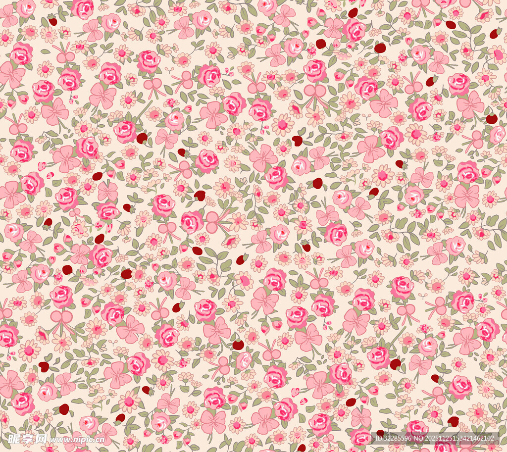 粉色碎花图案布料纹理