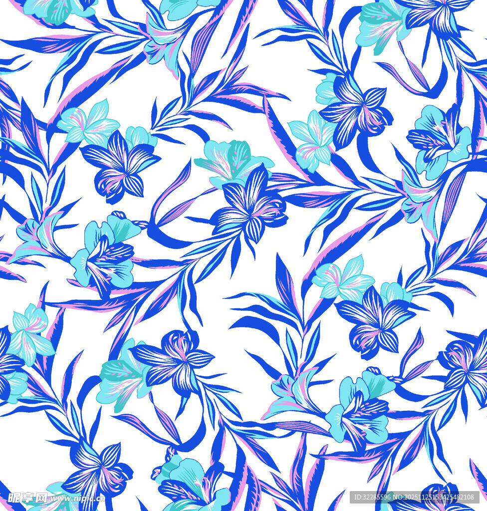 蓝白花卉图案背景