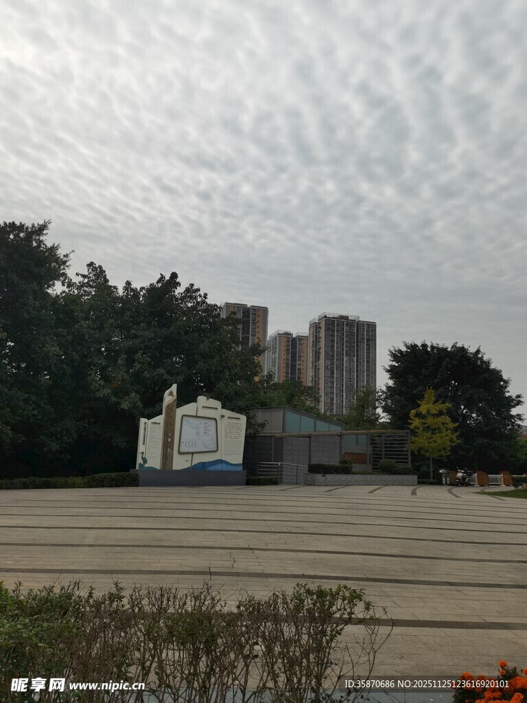 城市广场与远处高楼景观