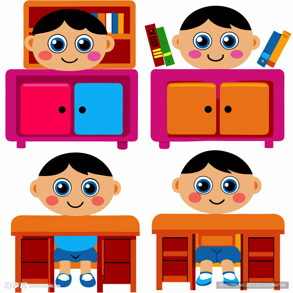 可爱儿童与家具组合形象