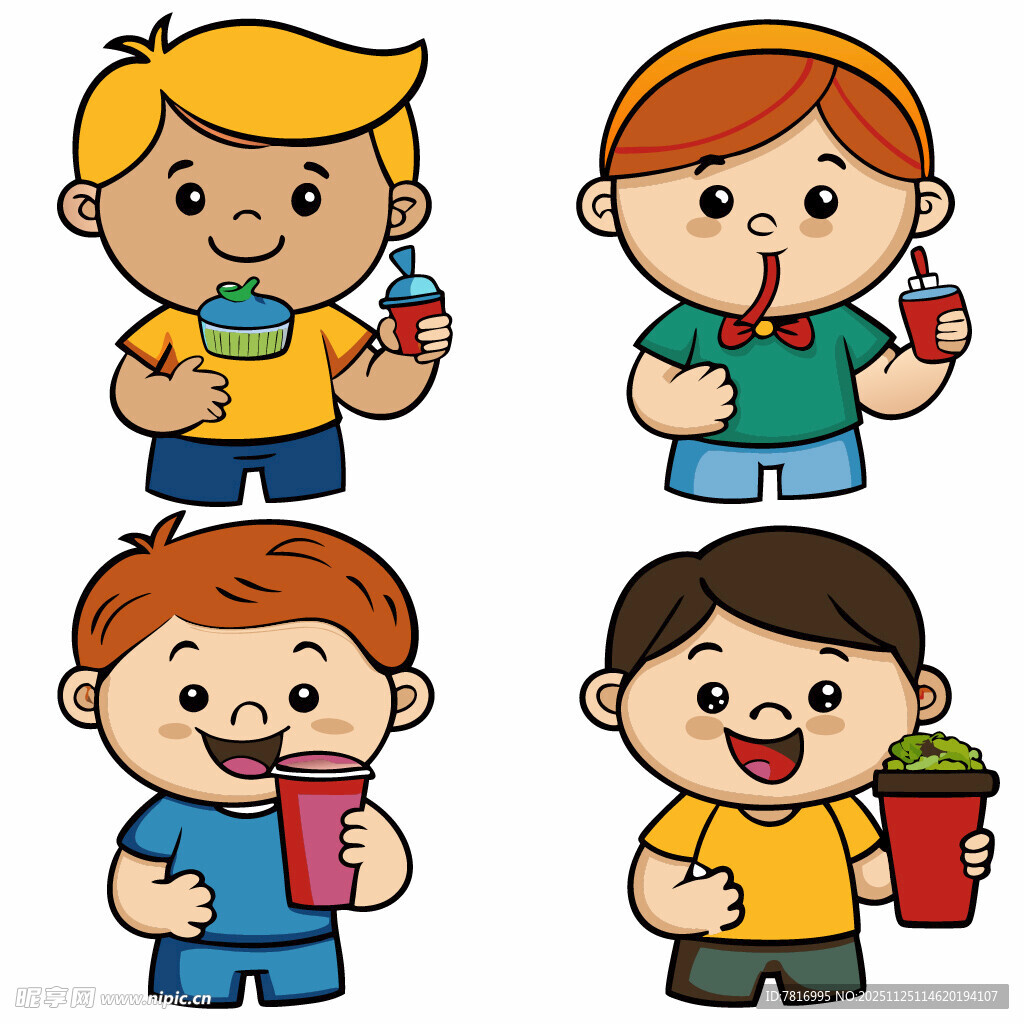 可爱儿童手持饮品欢乐模样