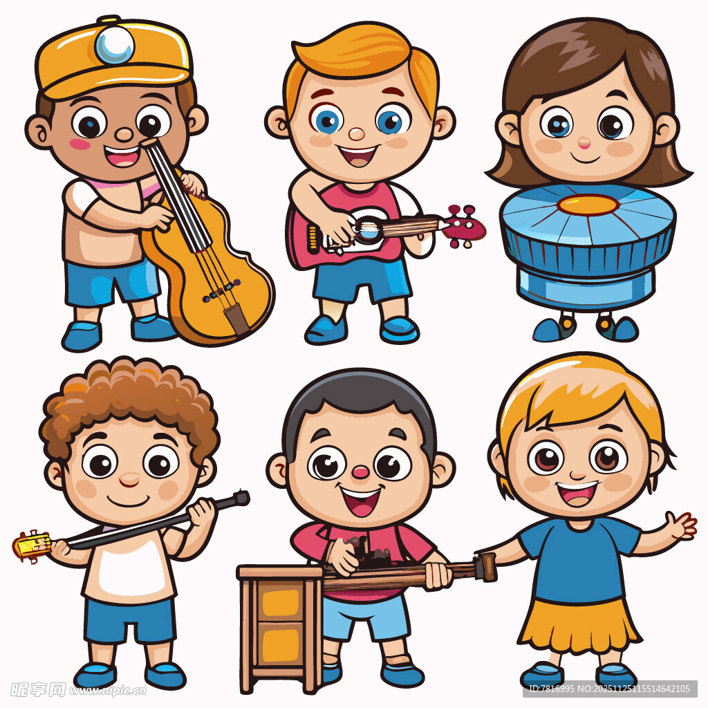 儿童欢乐演奏乐器场景