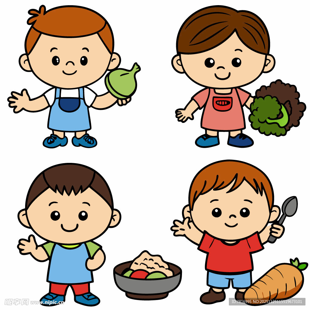可爱儿童与食物卡通形象