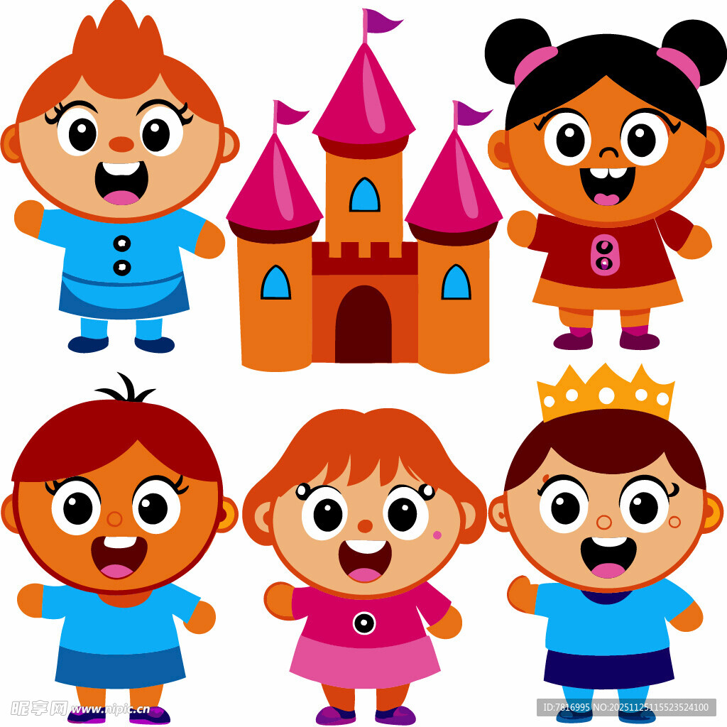 卡通儿童与梦幻城堡形象