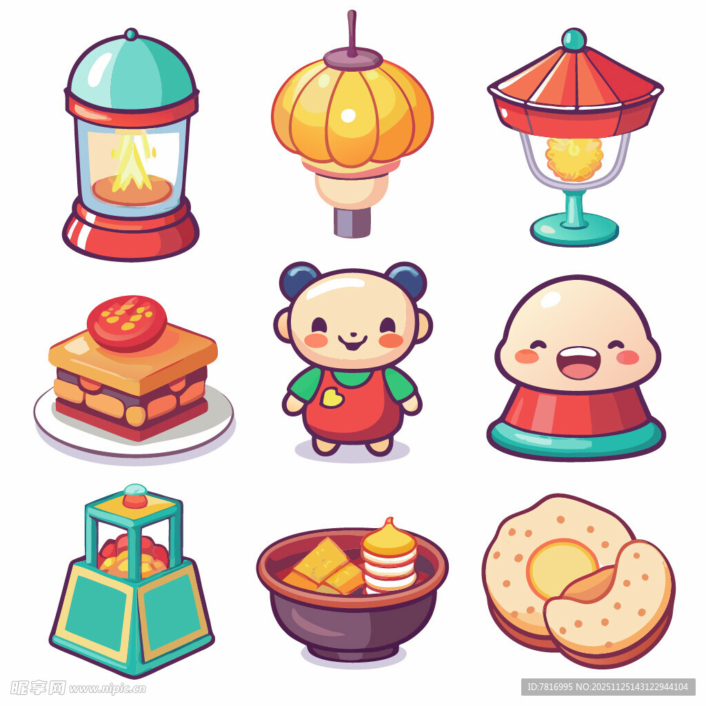 传统美食与可爱元素集合
