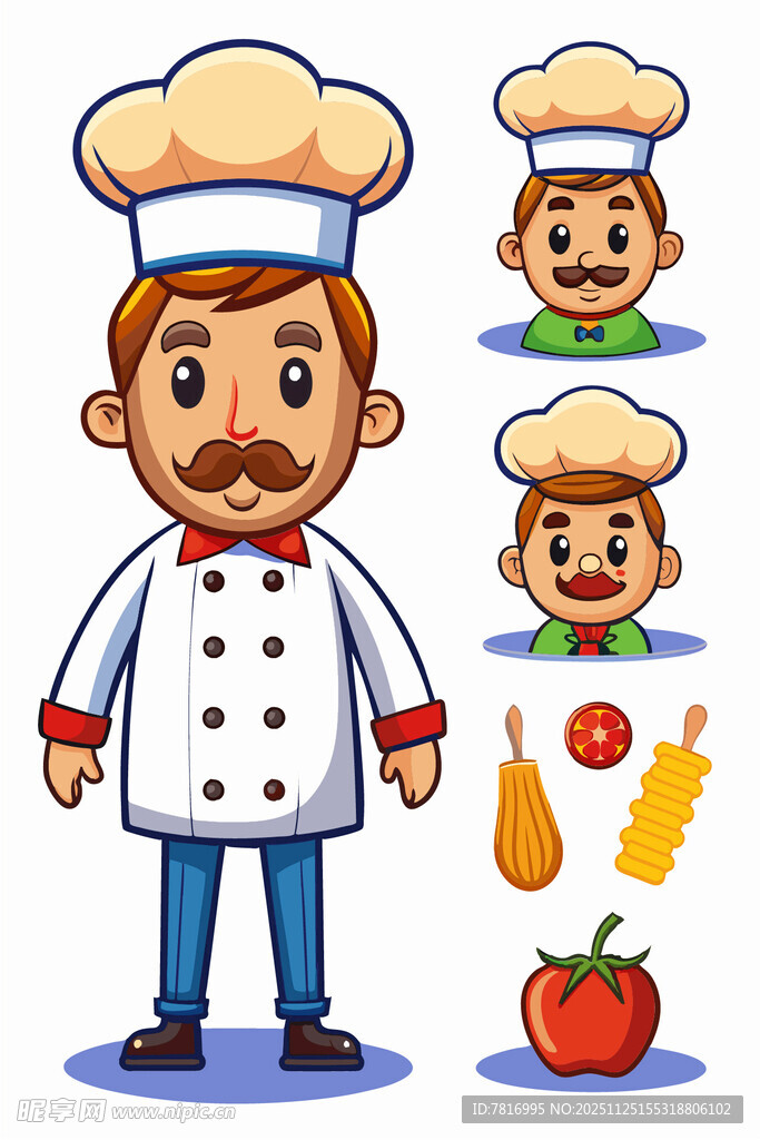 卡通厨师形象及食材展示