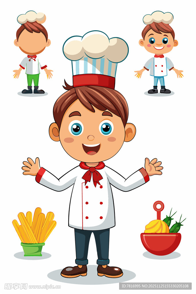 可爱小厨师与烹饪元素