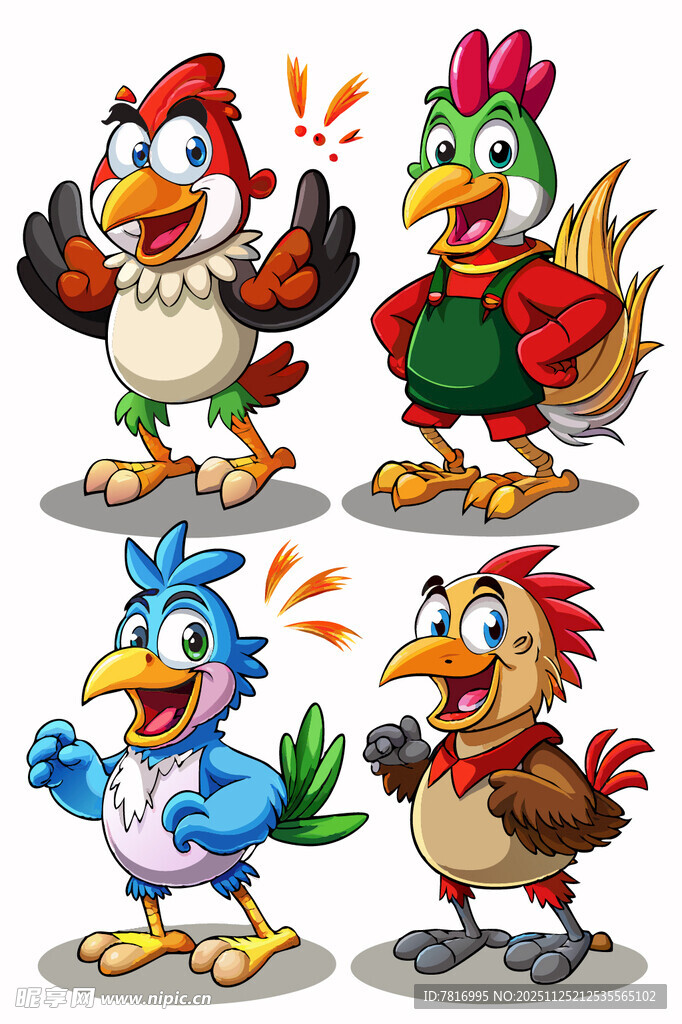 可爱多彩卡通鸡形象展示
