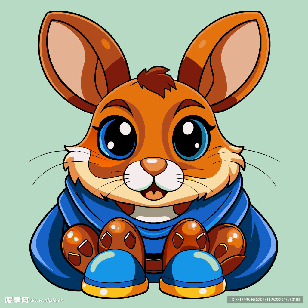 可爱小兔穿蓝衣捧物品