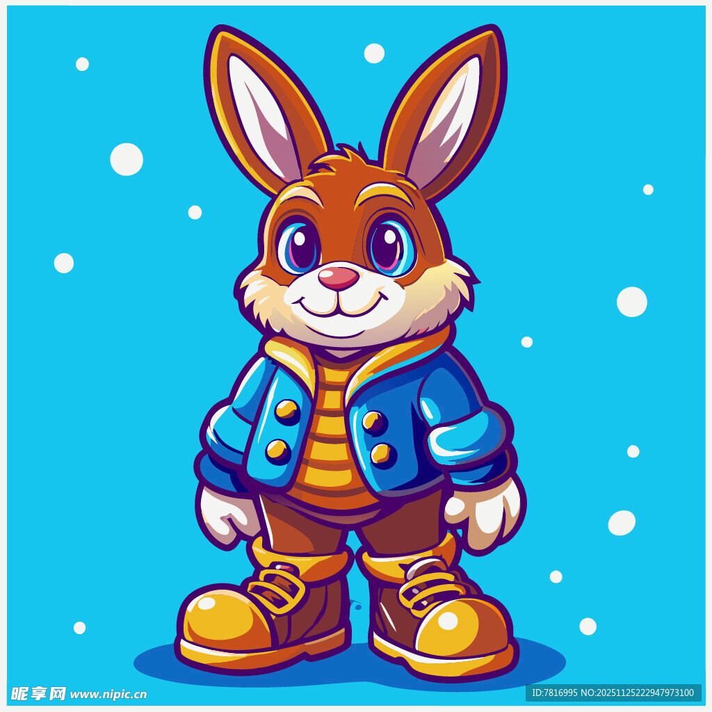 穿夹克的可爱卡通兔子