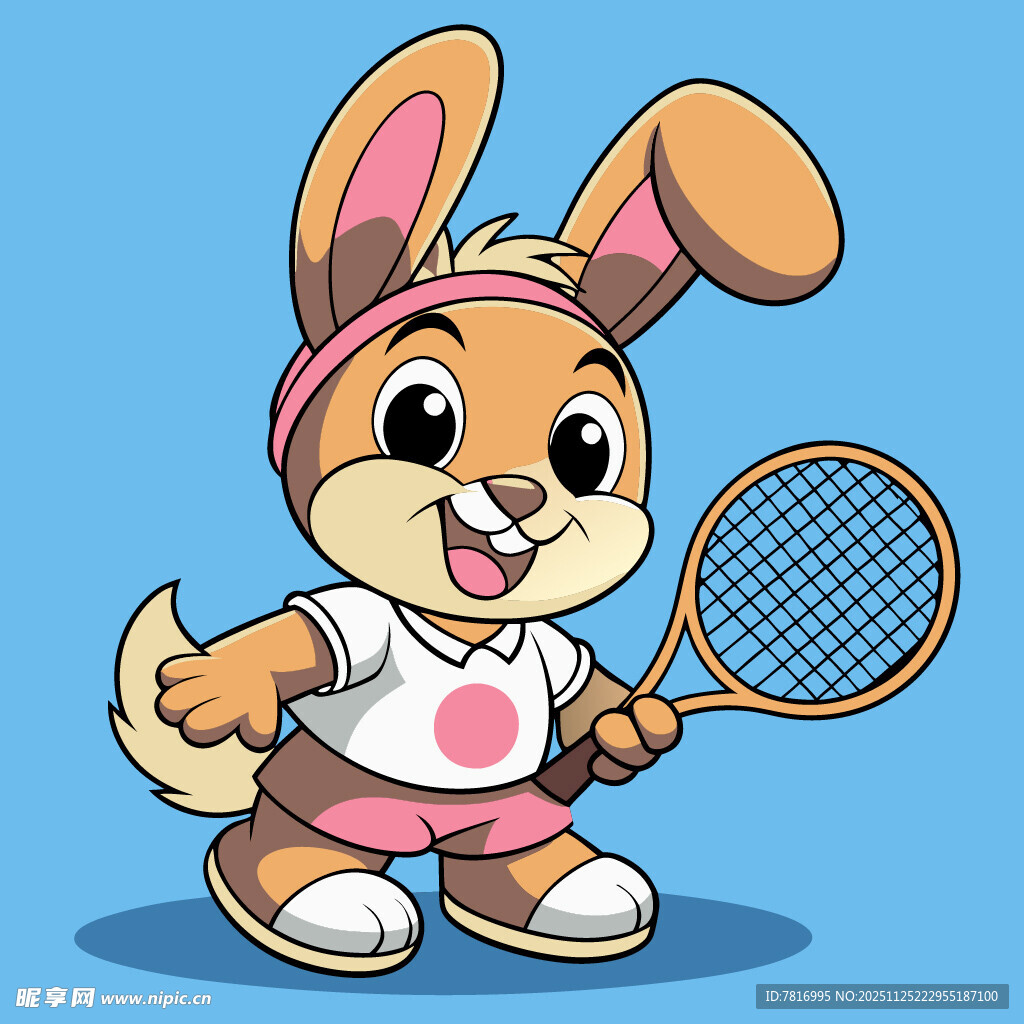 打网球的可爱卡通小兔子