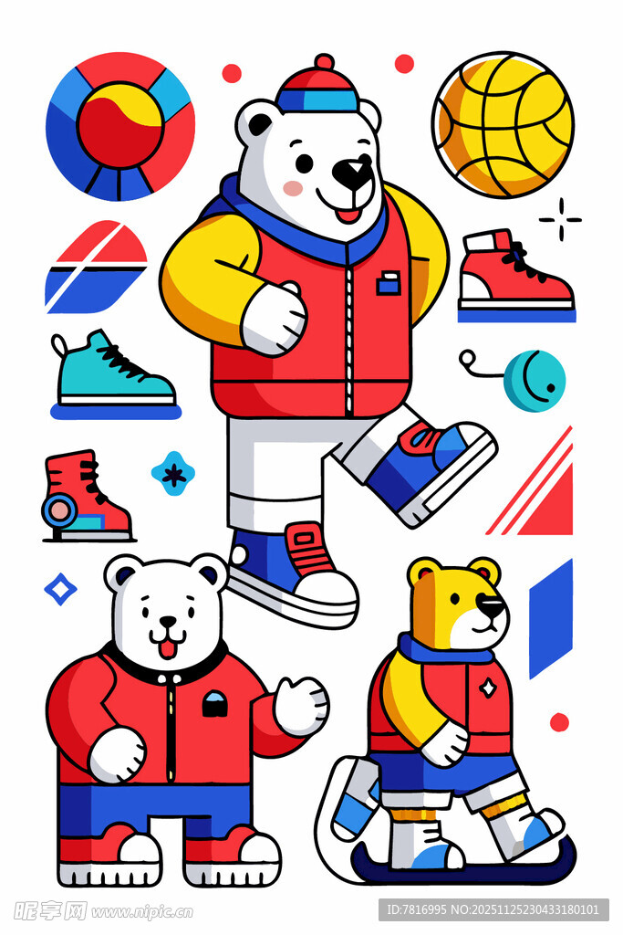 运动小熊卡通图案设计