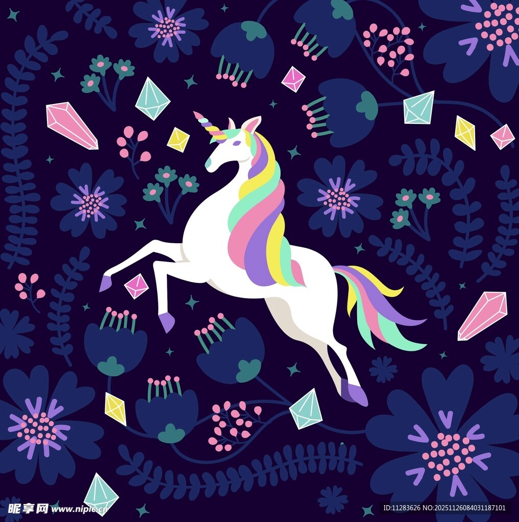 梦幻独角兽在繁花中起舞