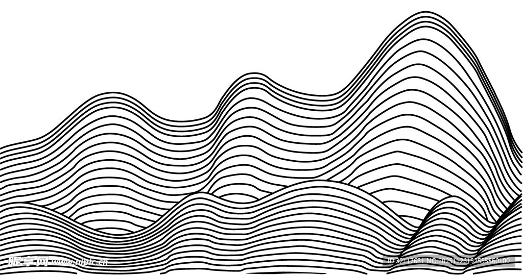 黑白线条波浪形艺术图案