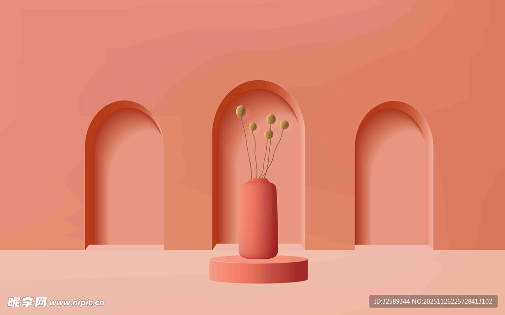 粉色几何空间中的装饰摆件