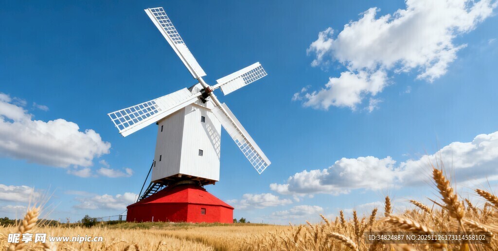 田野中的白色风车