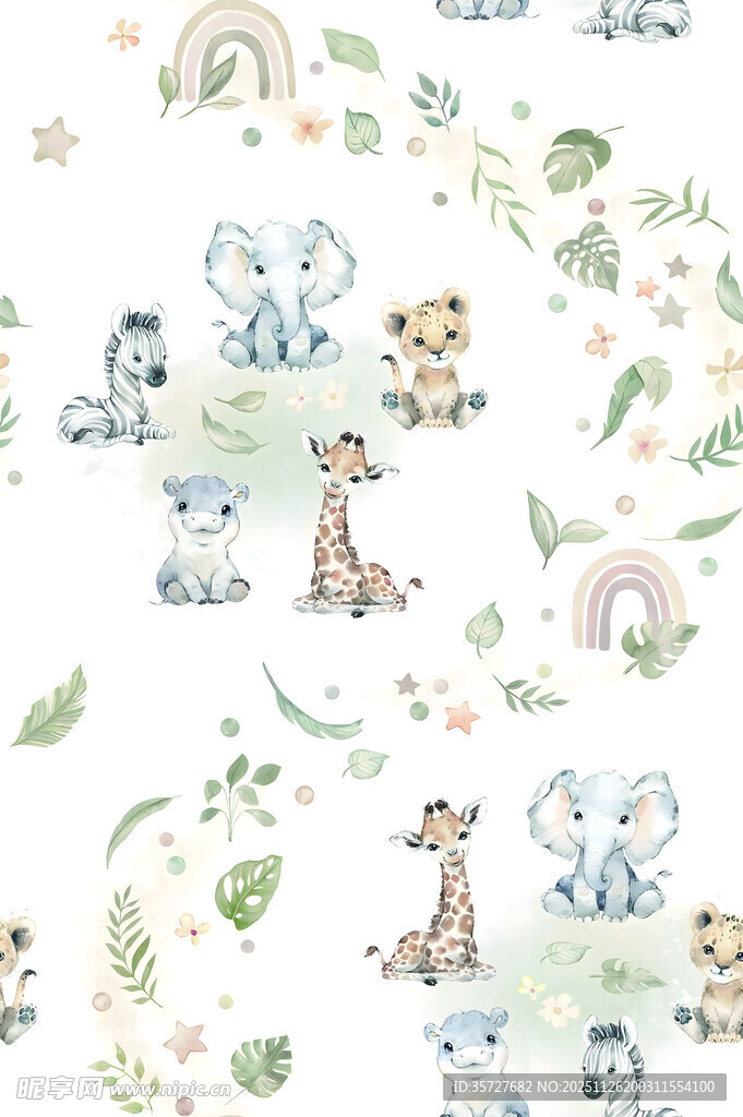 可爱动物绿植图案背景