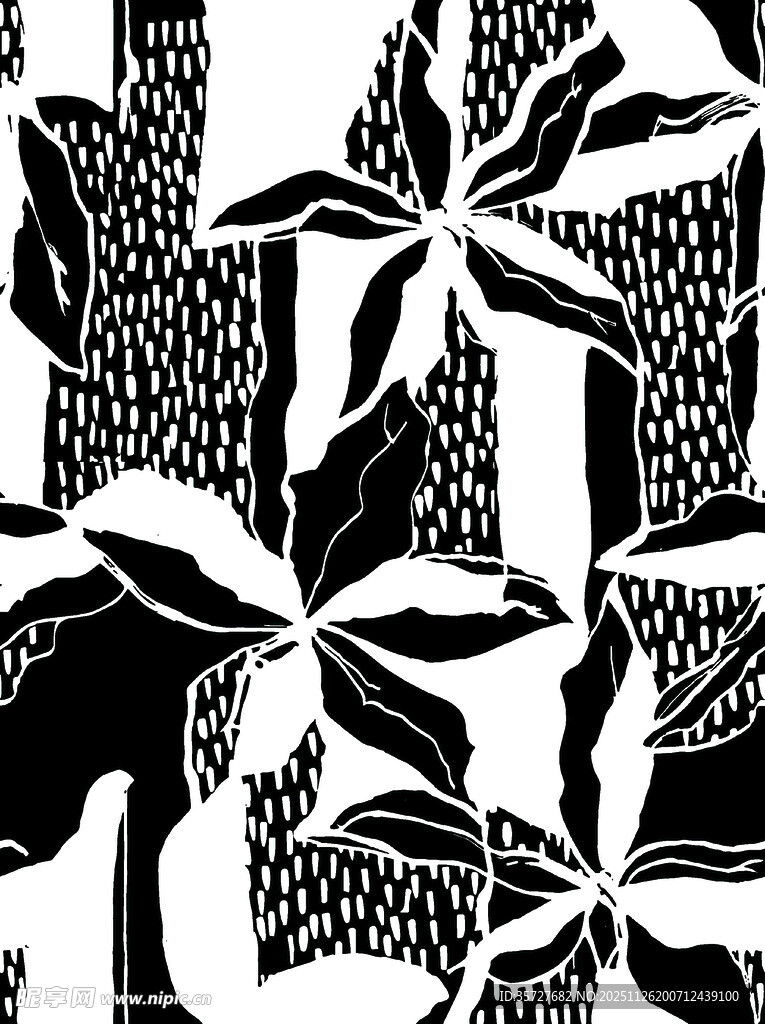 黑白植物图案艺术插画