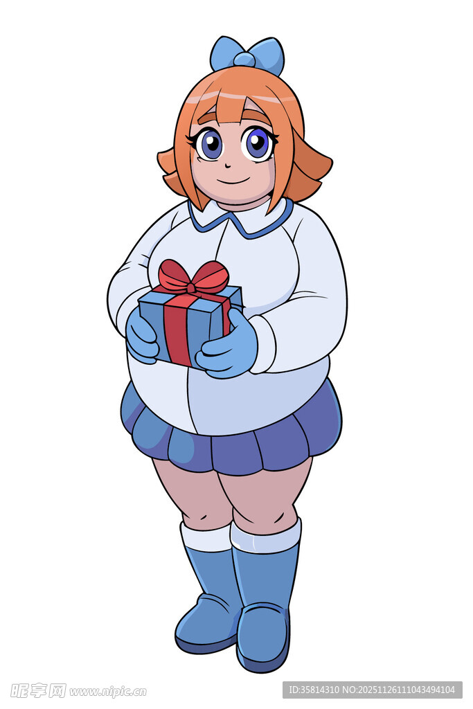 抱礼物的可爱卡通女孩