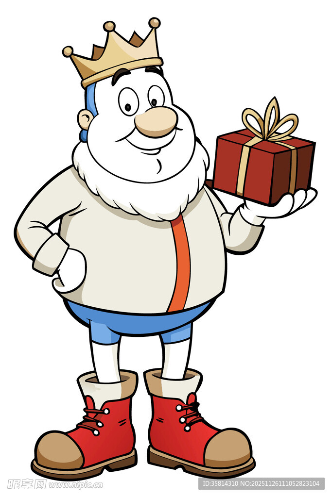 国王手持礼物的卡通形象
