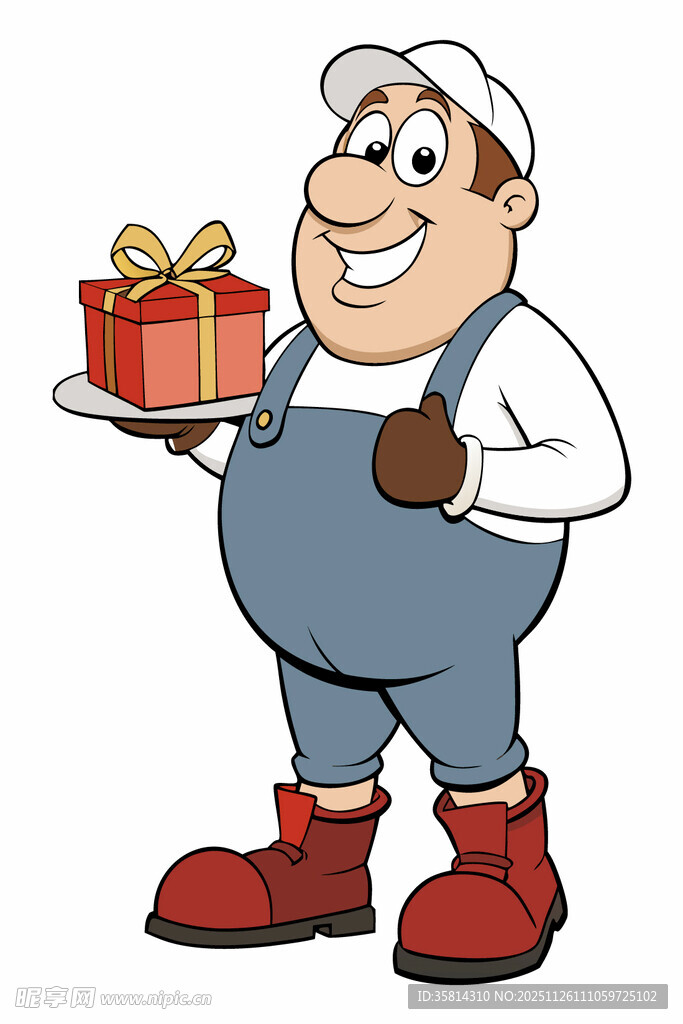 快乐工人端送礼品