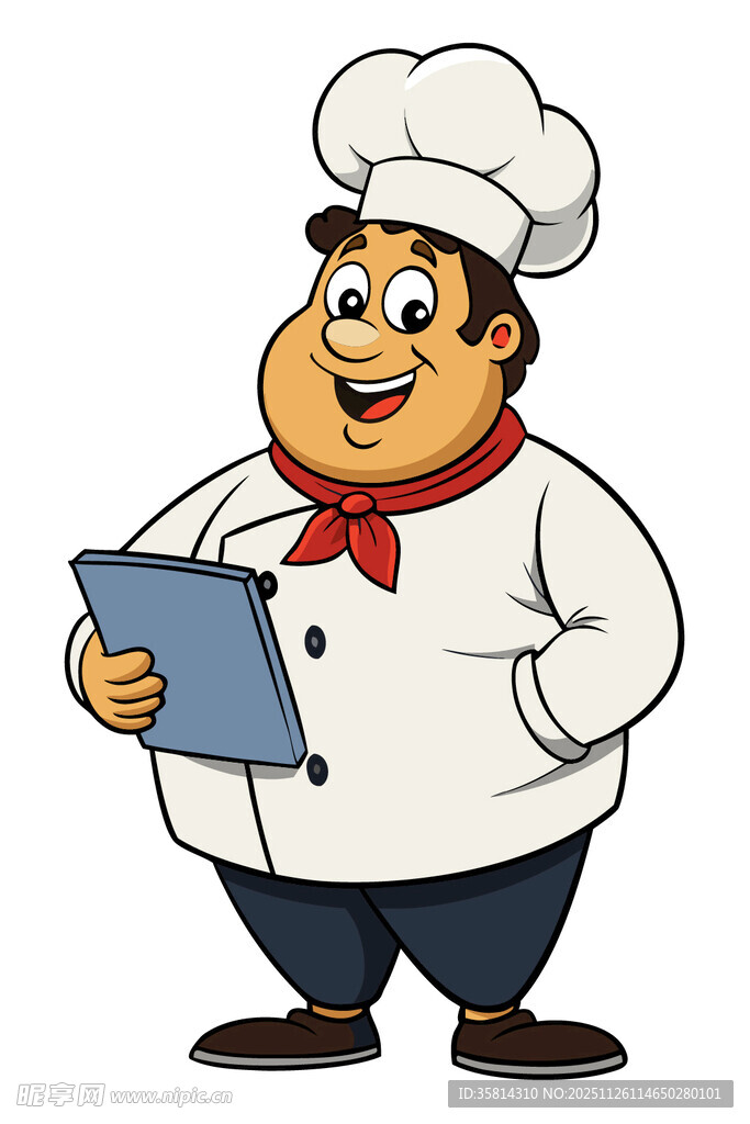 厨师手持平板微笑形象