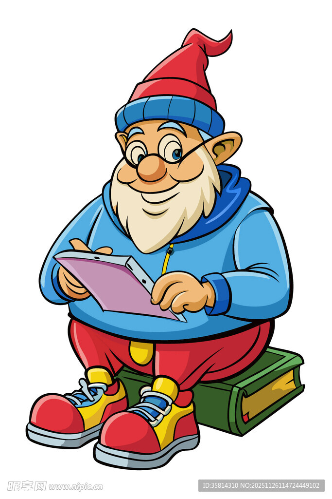 小矮人专注使用平板电脑