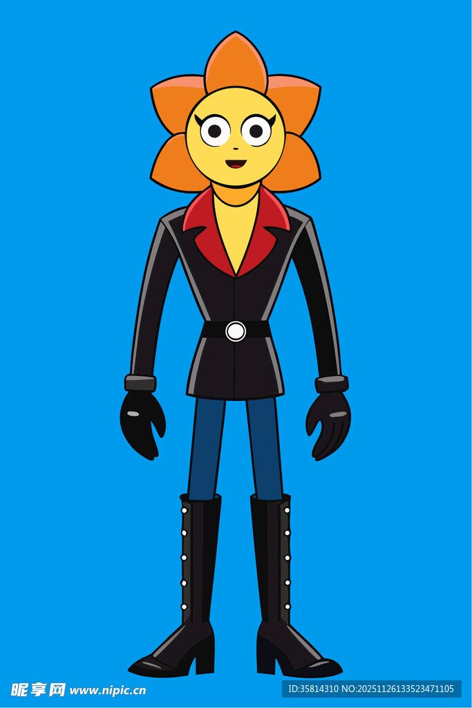 戴花的卡通黑衣女角色