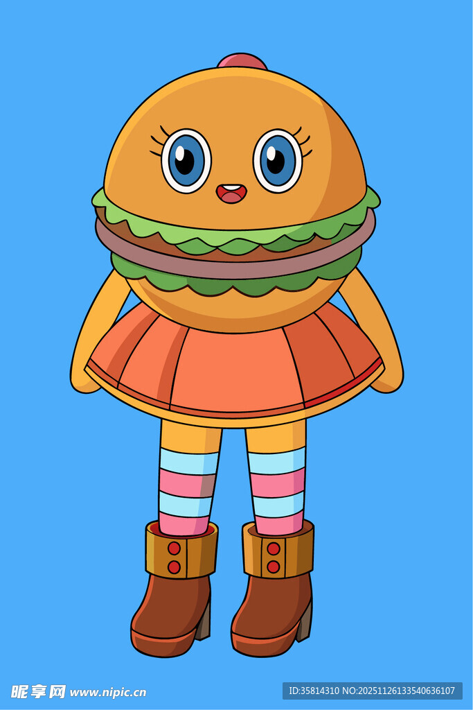 卡通汉堡拟人形象插画