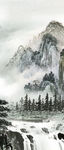 瀑布山水画