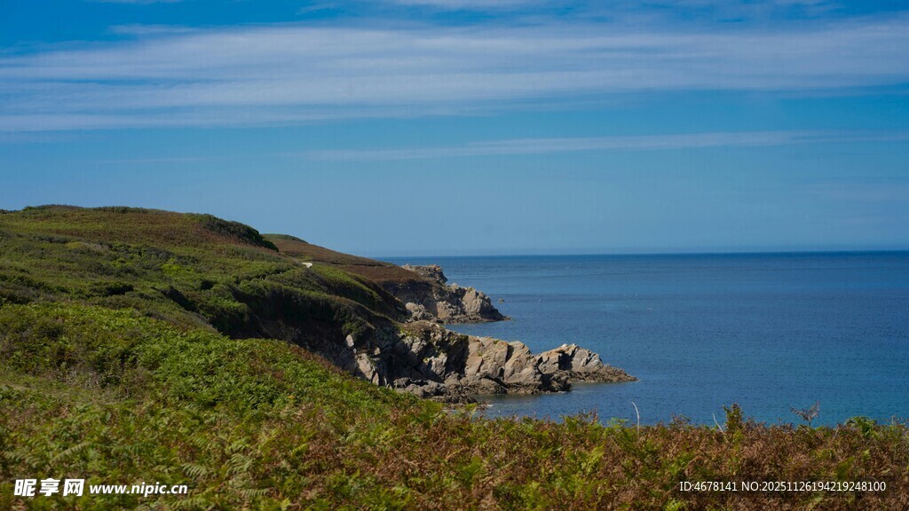 海岸风光绿草碧海蓝天
