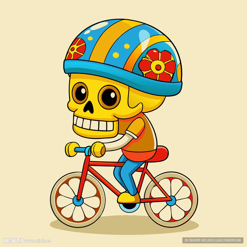 骷髅骑车卡通形象