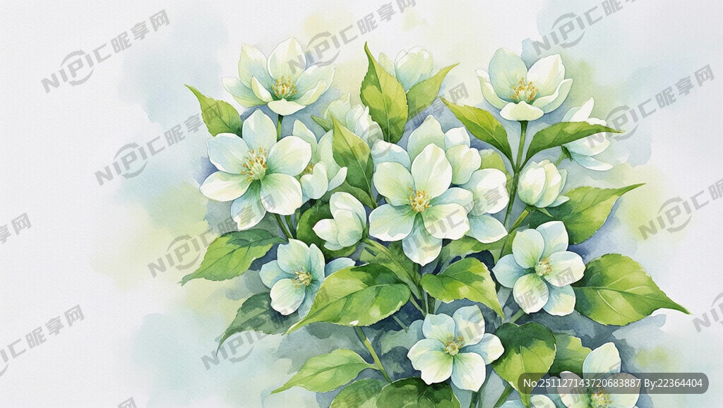 清新淡雅花卉水彩插画图片