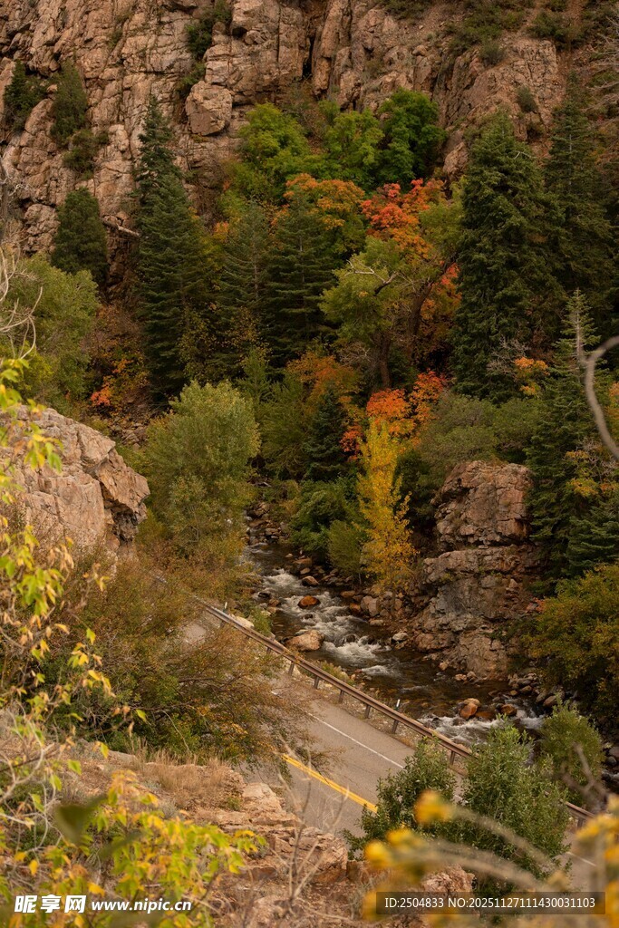 山间秋色溪流美景
