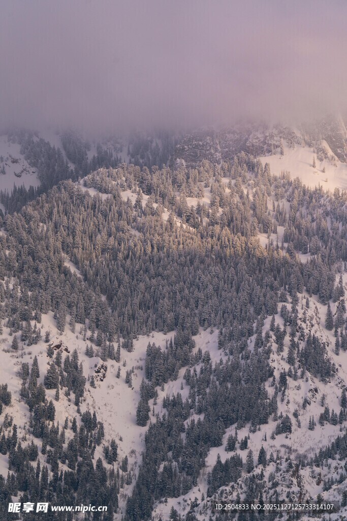 雪覆山峦的壮丽空中景致