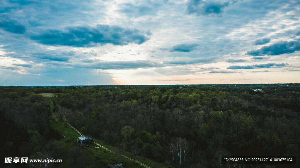 广袤森林上的蓝天白云