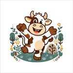 快乐小牛在花丛中欢跳