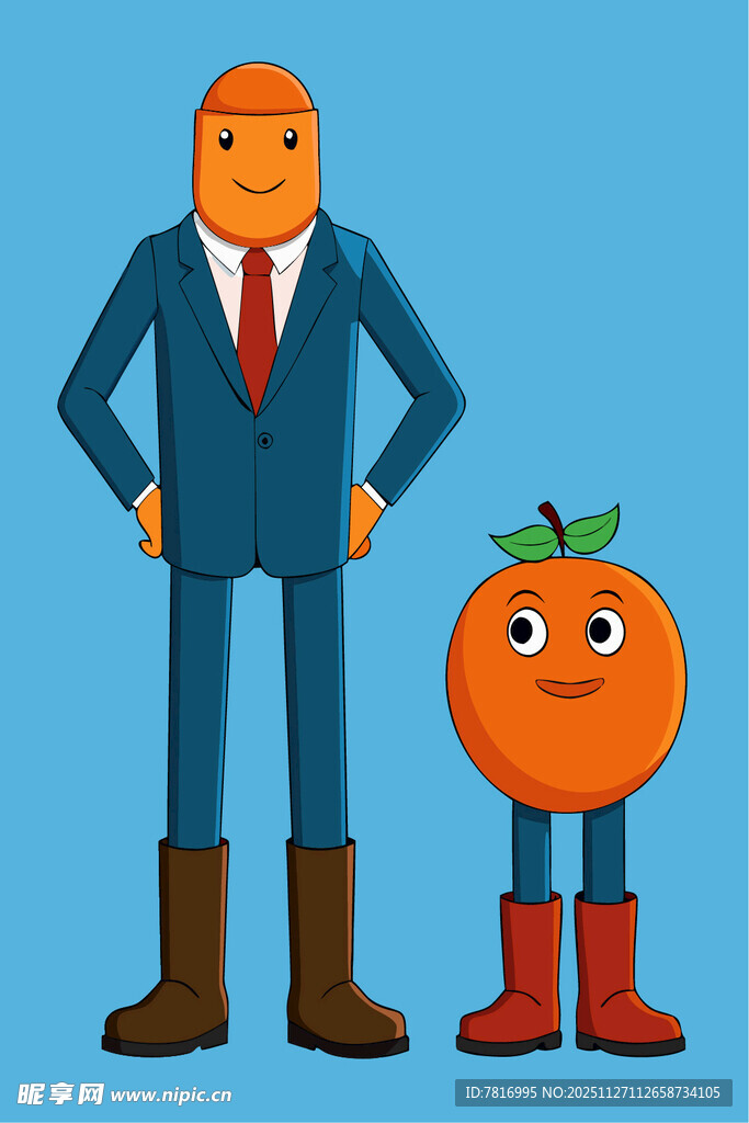 商务人士与拟人化橙子形象