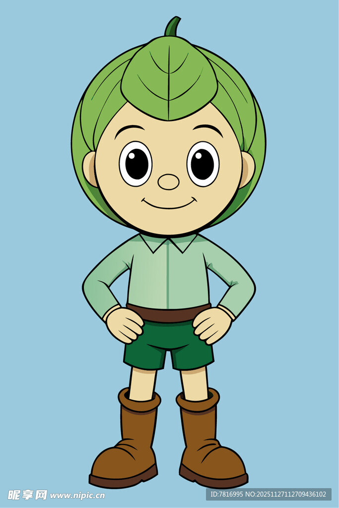 绿叶装扮的可爱卡通小孩