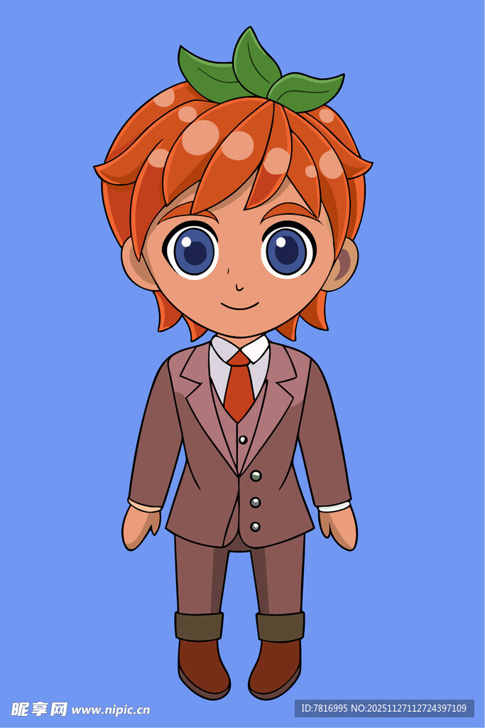 红发戴叶饰的卡通男孩